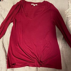 Red longsleeve with tie bottom